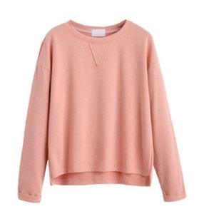 pink drop shoulder cuffed long sleeve